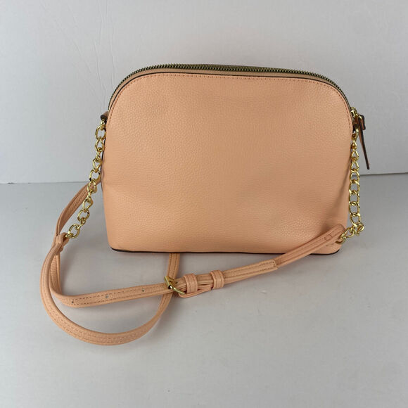 Nanette Lepore Crossbody Peach Gold Chain Pebbled Vegan Leather Adjustable - Picture 6 of 9